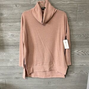 Clara Sun Woo Waffle Knit Cowl Turtleneck Hi-Low Sweater Top‎ - Blush size XS